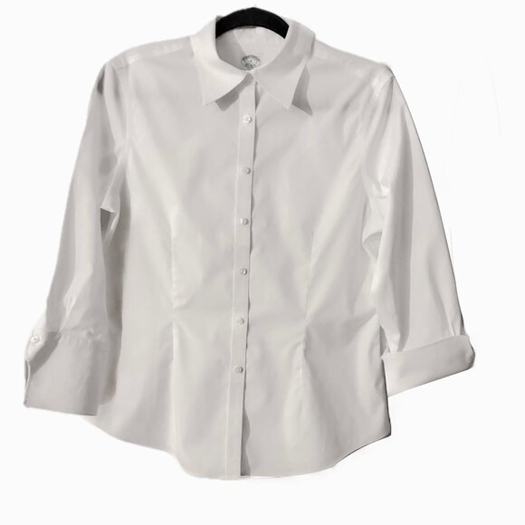 Brooks Brothers White Fitted Cotton Sateen Three-Quarter Sleeve Blouse Womens 8 - Picture 3 of 12